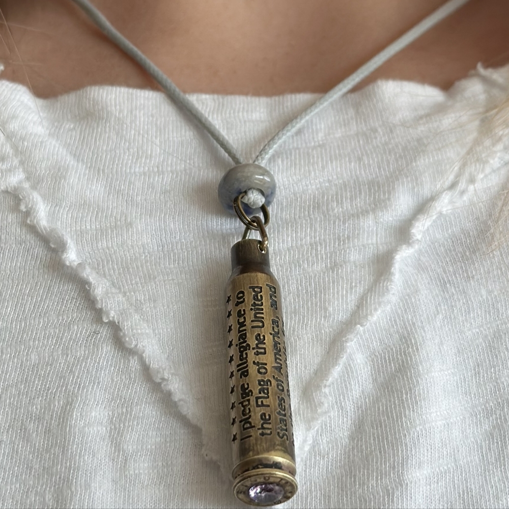 Engraved .223 Bullet Casing with the Pledge of Allegiance on 18" Necklace